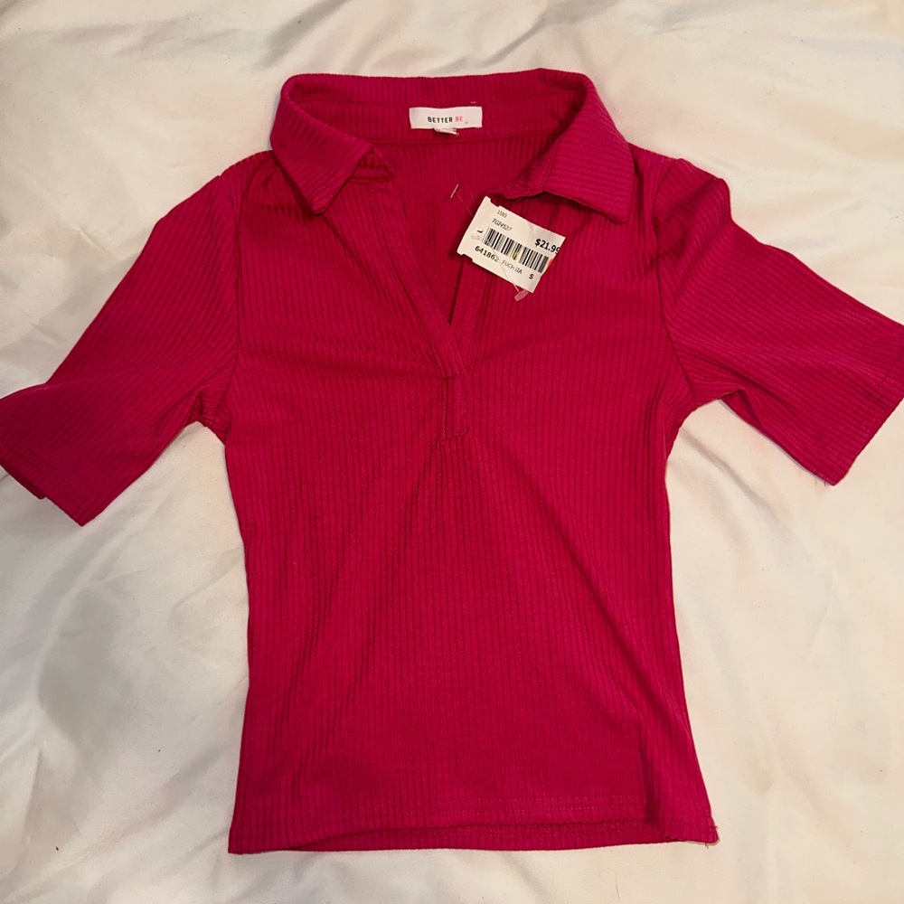 NWT hot pink cropped polo shirt